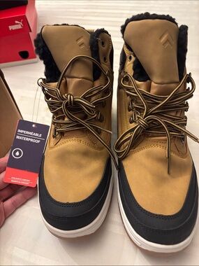 Tan and Black Waterproof Lace-Up Boots